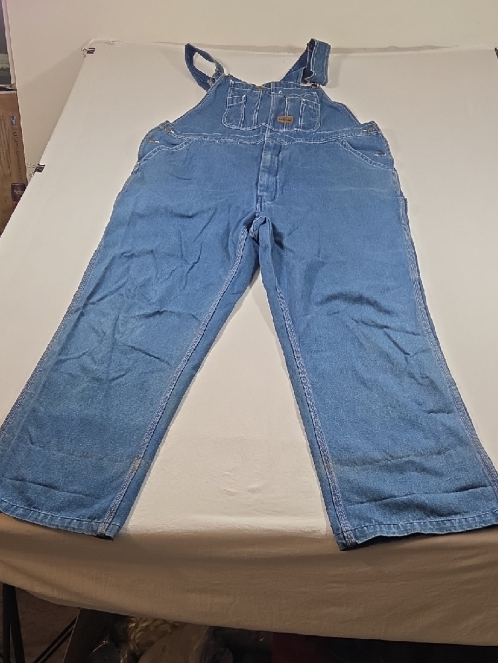 Universal Thread Washed Denim Women’s 12 Overalls Frayed  Hem Distressed Boho - Picture 7 of 15
